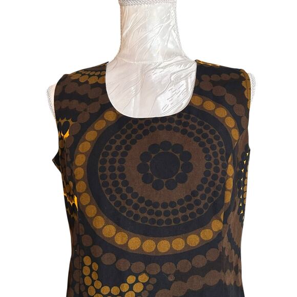 Vintage Brown Yellow Abstract Shift Dress Womens Sz Small Sleeveless Maxi Earthy - Picture 5 of 15